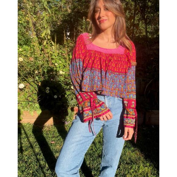 Boho patchwork bell-sleeve top — reworked - festival - Picture 1 of 8